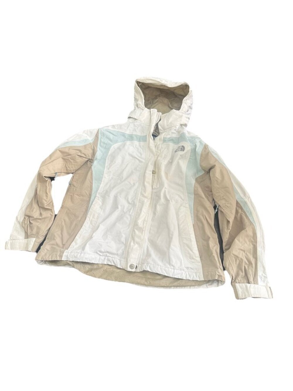 The North Face Hyvent Jacket Coat Blue Tan & White Hooded Full Zip Sz Large